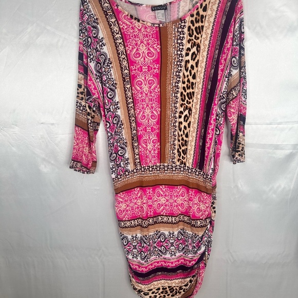 VENUS Pink and Brown Multi Patterned Bodycon Dress  size Large - Picture 14 of 16